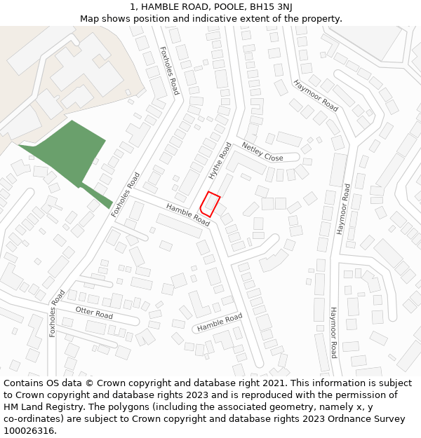 1, HAMBLE ROAD, POOLE, BH15 3NJ: Location map and indicative extent of plot