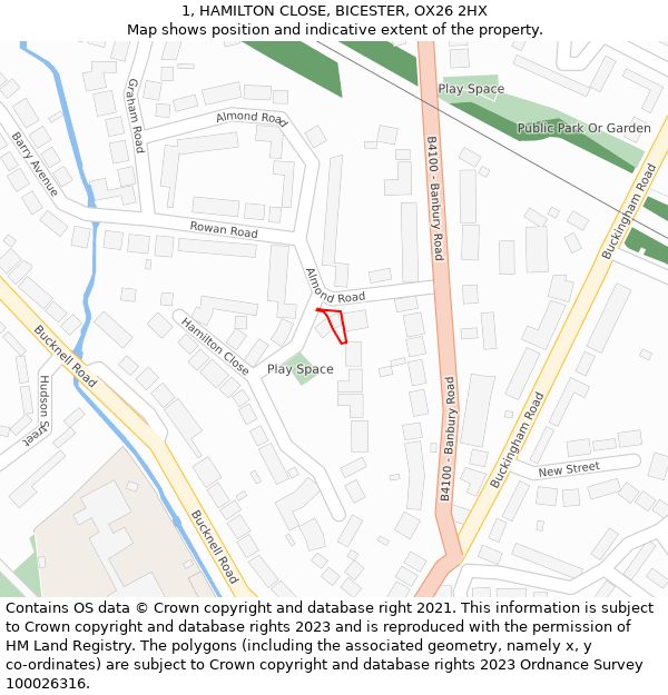 1, HAMILTON CLOSE, BICESTER, OX26 2HX: Location map and indicative extent of plot