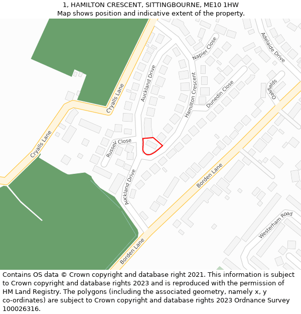 1, HAMILTON CRESCENT, SITTINGBOURNE, ME10 1HW: Location map and indicative extent of plot