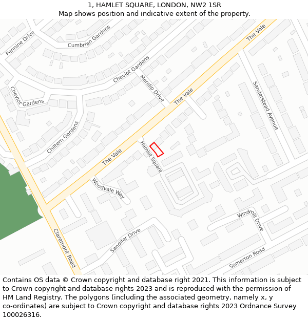 1, HAMLET SQUARE, LONDON, NW2 1SR: Location map and indicative extent of plot