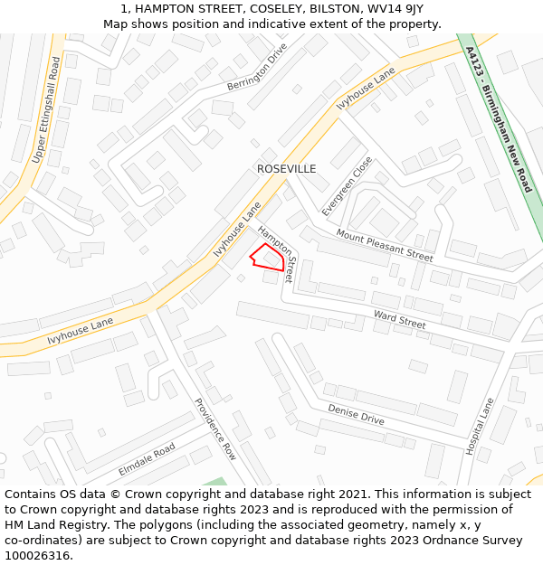 1, HAMPTON STREET, COSELEY, BILSTON, WV14 9JY: Location map and indicative extent of plot