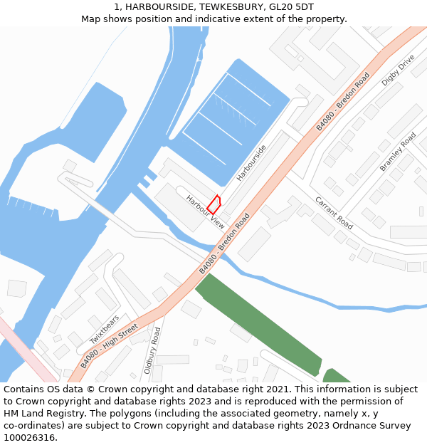 1, HARBOURSIDE, TEWKESBURY, GL20 5DT: Location map and indicative extent of plot