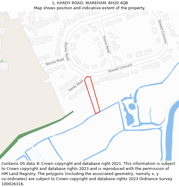 1, HARDY ROAD, WAREHAM, BH20 4QB: Location map and indicative extent of plot