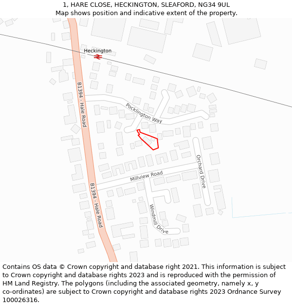 1, HARE CLOSE, HECKINGTON, SLEAFORD, NG34 9UL: Location map and indicative extent of plot