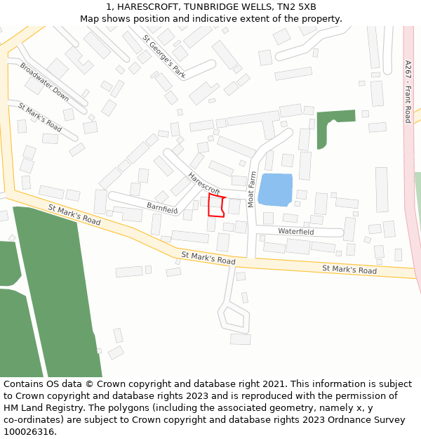1, HARESCROFT, TUNBRIDGE WELLS, TN2 5XB: Location map and indicative extent of plot