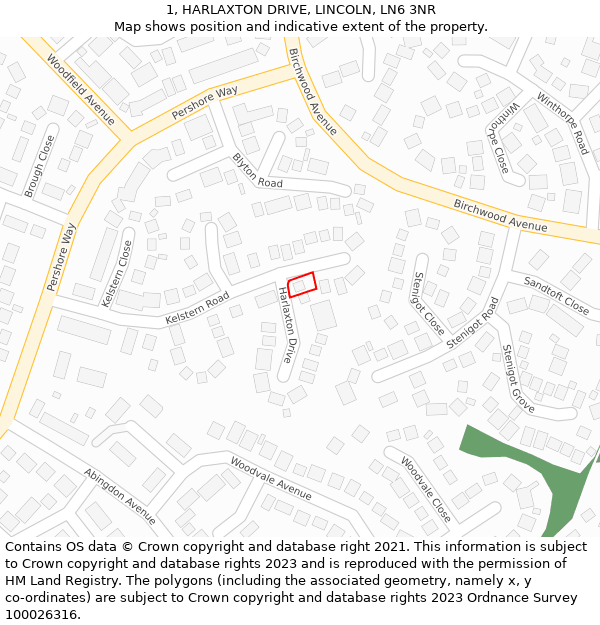 1, HARLAXTON DRIVE, LINCOLN, LN6 3NR: Location map and indicative extent of plot