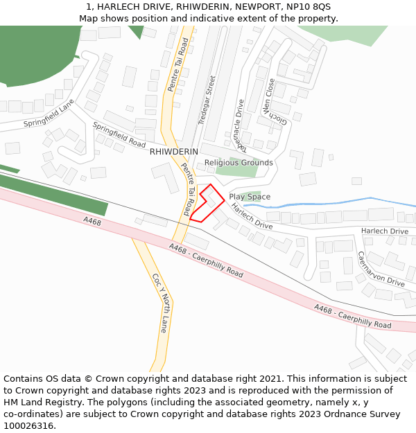 1, HARLECH DRIVE, RHIWDERIN, NEWPORT, NP10 8QS: Location map and indicative extent of plot