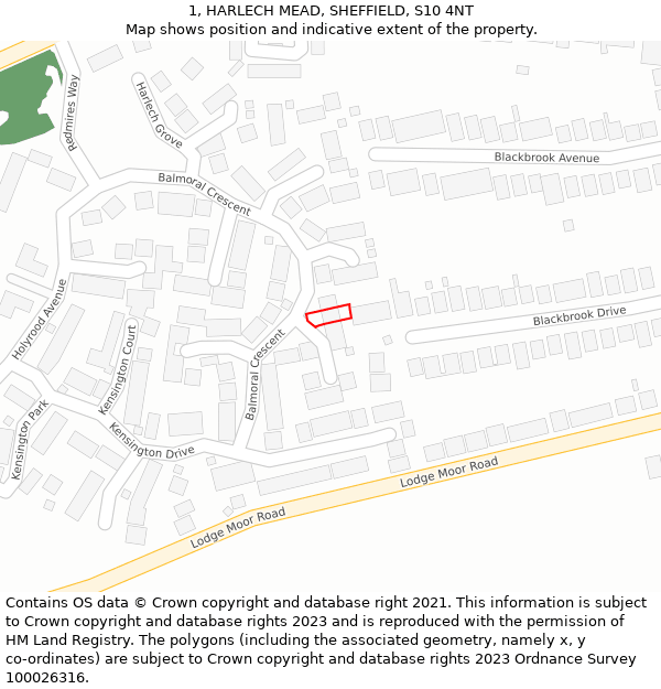 1, HARLECH MEAD, SHEFFIELD, S10 4NT: Location map and indicative extent of plot