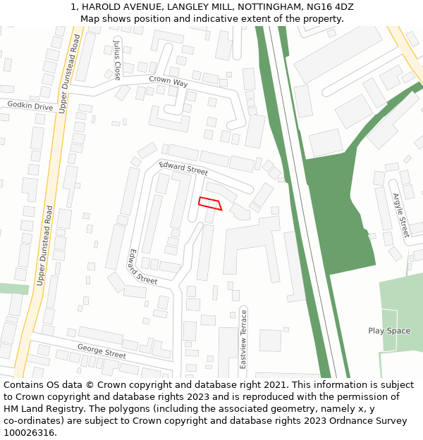 1, HAROLD AVENUE, LANGLEY MILL, NOTTINGHAM, NG16 4DZ: Location map and indicative extent of plot