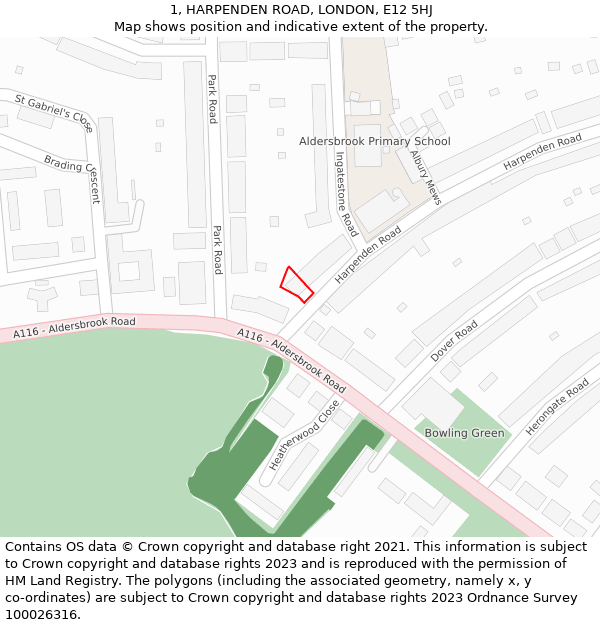 1, HARPENDEN ROAD, LONDON, E12 5HJ: Location map and indicative extent of plot