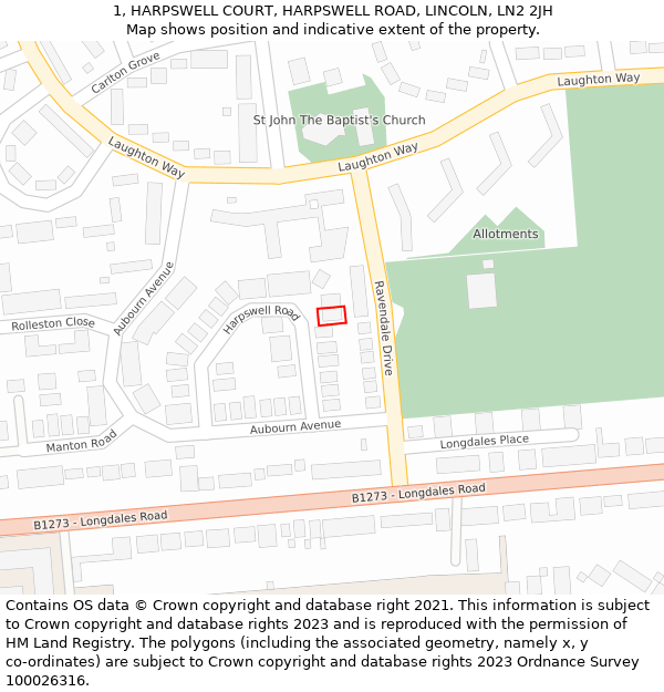 1, HARPSWELL COURT, HARPSWELL ROAD, LINCOLN, LN2 2JH: Location map and indicative extent of plot