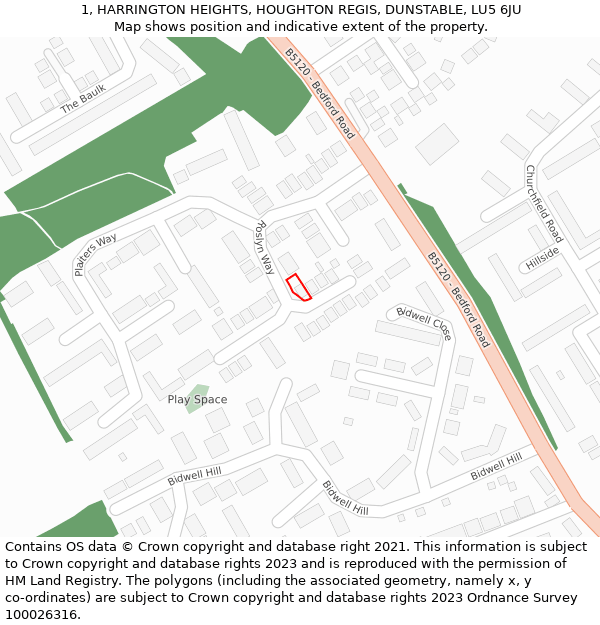 1, HARRINGTON HEIGHTS, HOUGHTON REGIS, DUNSTABLE, LU5 6JU: Location map and indicative extent of plot