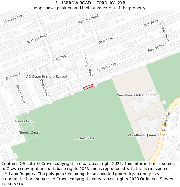 1, HARROW ROAD, ILFORD, IG1 2XB: Location map and indicative extent of plot