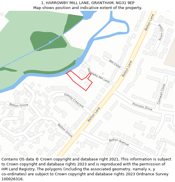 1, HARROWBY MILL LANE, GRANTHAM, NG31 9EP: Location map and indicative extent of plot
