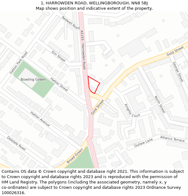 1, HARROWDEN ROAD, WELLINGBOROUGH, NN8 5BJ: Location map and indicative extent of plot