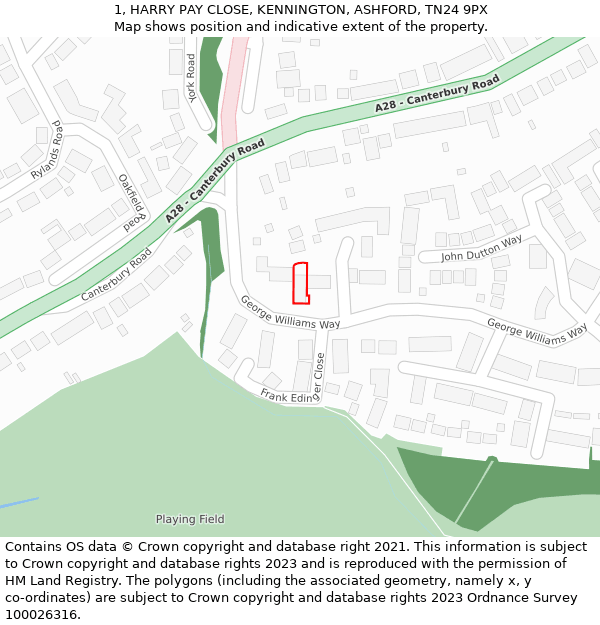 1, HARRY PAY CLOSE, KENNINGTON, ASHFORD, TN24 9PX: Location map and indicative extent of plot