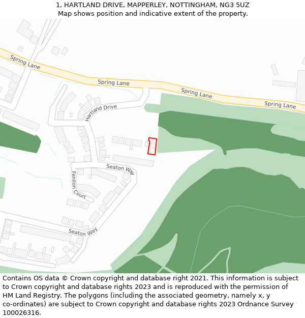 1, HARTLAND DRIVE, MAPPERLEY, NOTTINGHAM, NG3 5UZ: Location map and indicative extent of plot