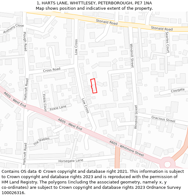 1, HARTS LANE, WHITTLESEY, PETERBOROUGH, PE7 1NA: Location map and indicative extent of plot