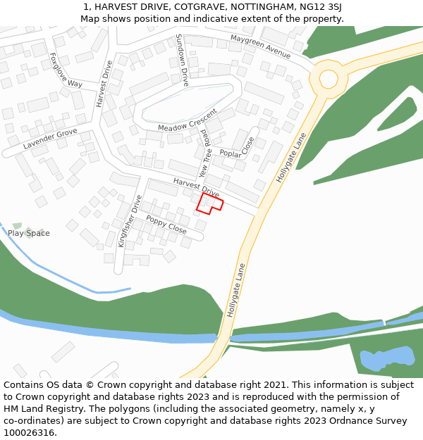 1, HARVEST DRIVE, COTGRAVE, NOTTINGHAM, NG12 3SJ: Location map and indicative extent of plot