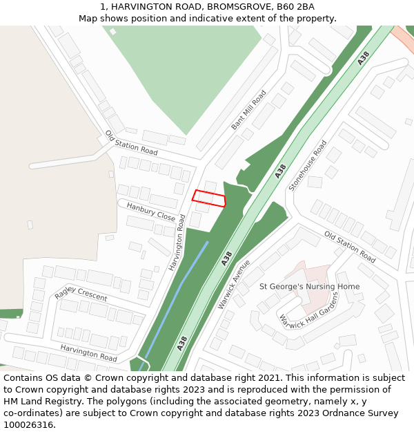 1, HARVINGTON ROAD, BROMSGROVE, B60 2BA: Location map and indicative extent of plot