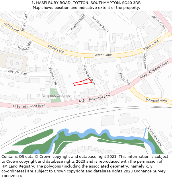 1, HASELBURY ROAD, TOTTON, SOUTHAMPTON, SO40 3DR: Location map and indicative extent of plot