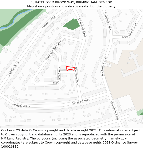 1, HATCHFORD BROOK WAY, BIRMINGHAM, B26 3GD: Location map and indicative extent of plot