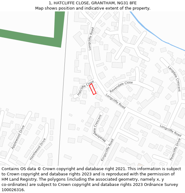 1, HATCLIFFE CLOSE, GRANTHAM, NG31 8FE: Location map and indicative extent of plot