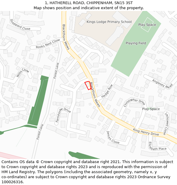 1, HATHERELL ROAD, CHIPPENHAM, SN15 3ST: Location map and indicative extent of plot