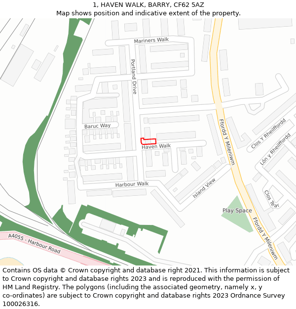 1, HAVEN WALK, BARRY, CF62 5AZ: Location map and indicative extent of plot