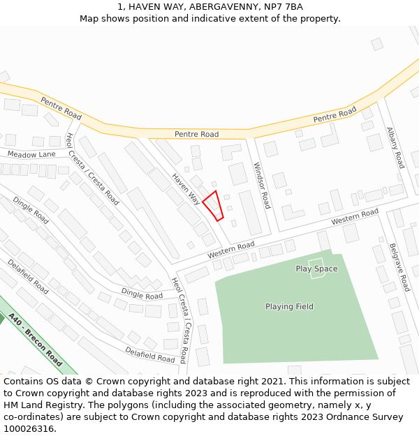 1, HAVEN WAY, ABERGAVENNY, NP7 7BA: Location map and indicative extent of plot