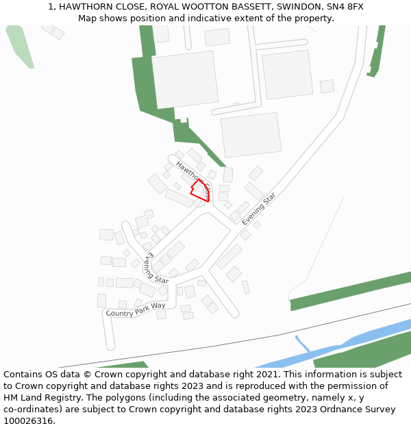 1, HAWTHORN CLOSE, ROYAL WOOTTON BASSETT, SWINDON, SN4 8FX: Location map and indicative extent of plot