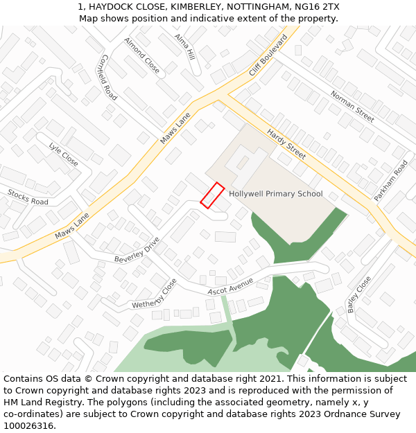 1, HAYDOCK CLOSE, KIMBERLEY, NOTTINGHAM, NG16 2TX: Location map and indicative extent of plot