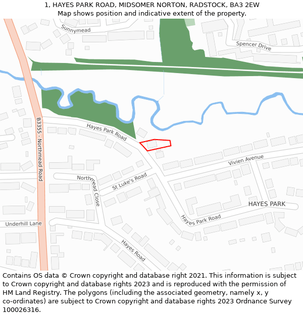 1, HAYES PARK ROAD, MIDSOMER NORTON, RADSTOCK, BA3 2EW: Location map and indicative extent of plot