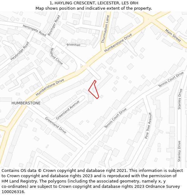 1, HAYLING CRESCENT, LEICESTER, LE5 0RH: Location map and indicative extent of plot