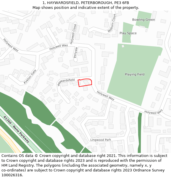 1, HAYWARDSFIELD, PETERBOROUGH, PE3 6FB: Location map and indicative extent of plot