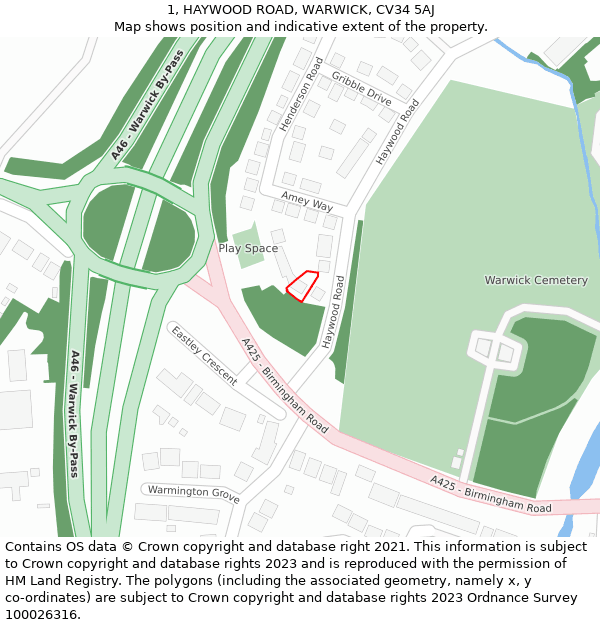 1, HAYWOOD ROAD, WARWICK, CV34 5AJ: Location map and indicative extent of plot