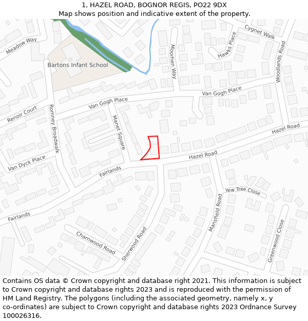 1, HAZEL ROAD, BOGNOR REGIS, PO22 9DX: Location map and indicative extent of plot