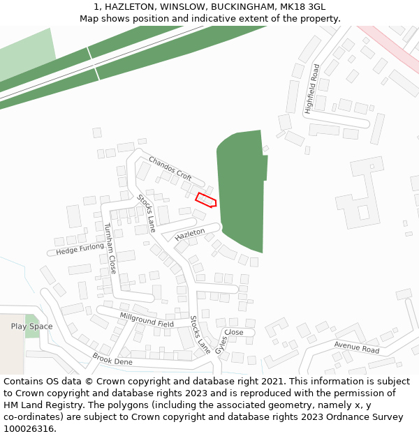 1, HAZLETON, WINSLOW, BUCKINGHAM, MK18 3GL: Location map and indicative extent of plot