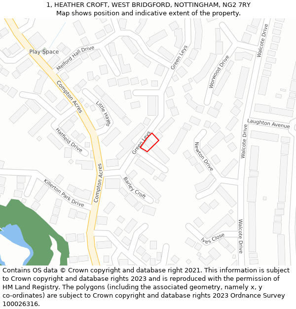 1, HEATHER CROFT, WEST BRIDGFORD, NOTTINGHAM, NG2 7RY: Location map and indicative extent of plot