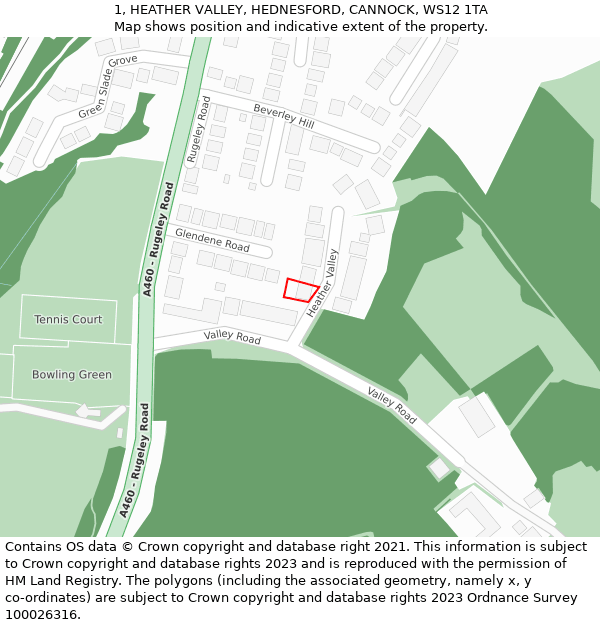 1, HEATHER VALLEY, HEDNESFORD, CANNOCK, WS12 1TA: Location map and indicative extent of plot