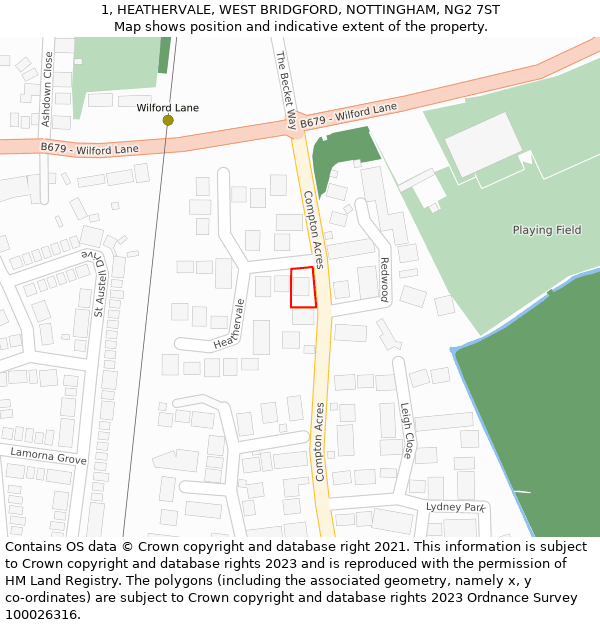 1, HEATHERVALE, WEST BRIDGFORD, NOTTINGHAM, NG2 7ST: Location map and indicative extent of plot