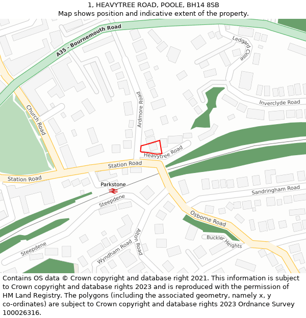 1, HEAVYTREE ROAD, POOLE, BH14 8SB: Location map and indicative extent of plot