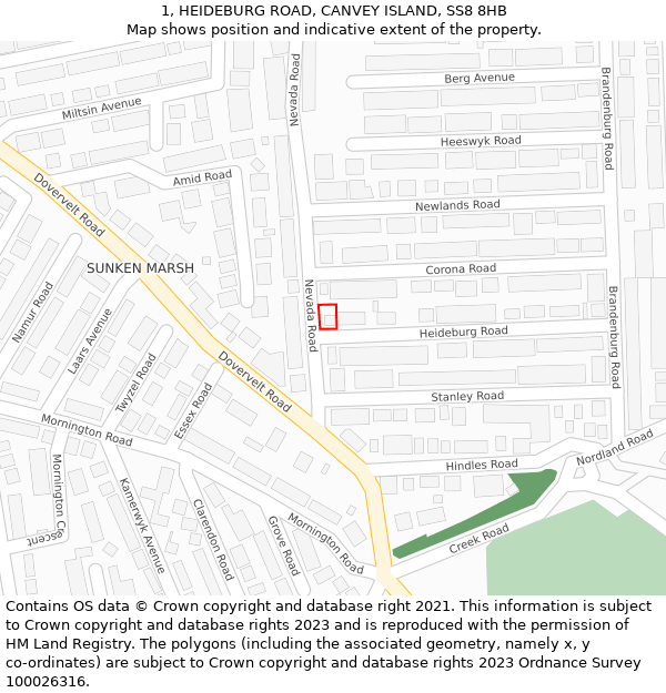1, HEIDEBURG ROAD, CANVEY ISLAND, SS8 8HB: Location map and indicative extent of plot