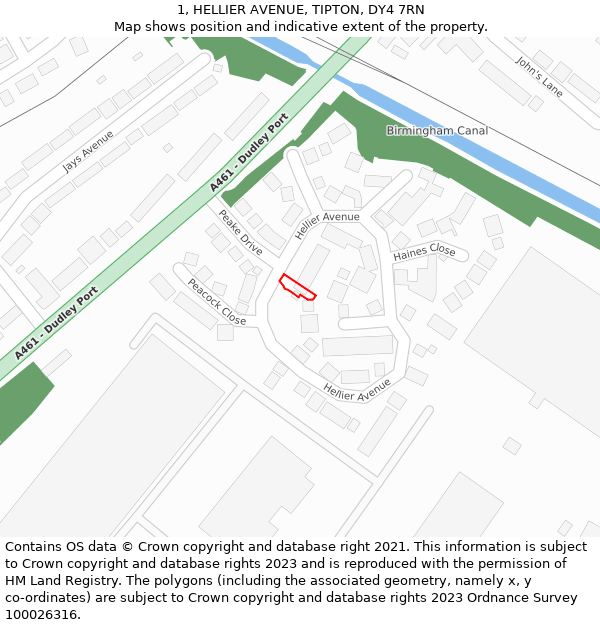 1, HELLIER AVENUE, TIPTON, DY4 7RN: Location map and indicative extent of plot