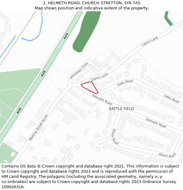 1, HELMETH ROAD, CHURCH STRETTON, SY6 7AS: Location map and indicative extent of plot