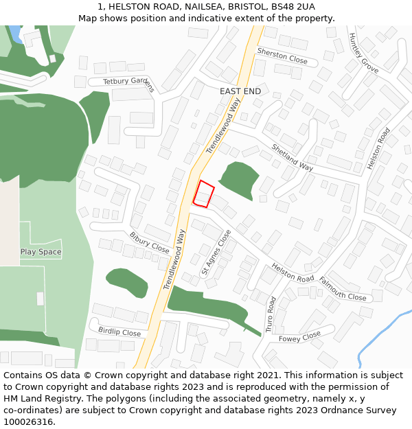 1, HELSTON ROAD, NAILSEA, BRISTOL, BS48 2UA: Location map and indicative extent of plot
