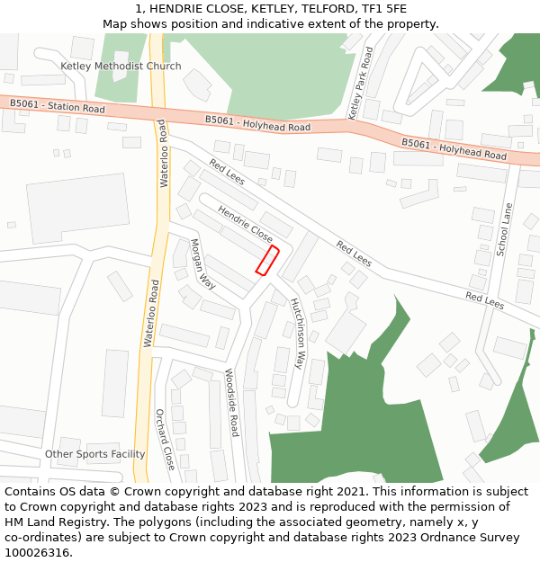 1, HENDRIE CLOSE, KETLEY, TELFORD, TF1 5FE: Location map and indicative extent of plot