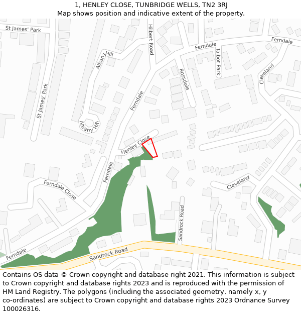 1, HENLEY CLOSE, TUNBRIDGE WELLS, TN2 3RJ: Location map and indicative extent of plot