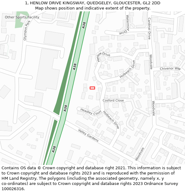 1, HENLOW DRIVE KINGSWAY, QUEDGELEY, GLOUCESTER, GL2 2DD: Location map and indicative extent of plot