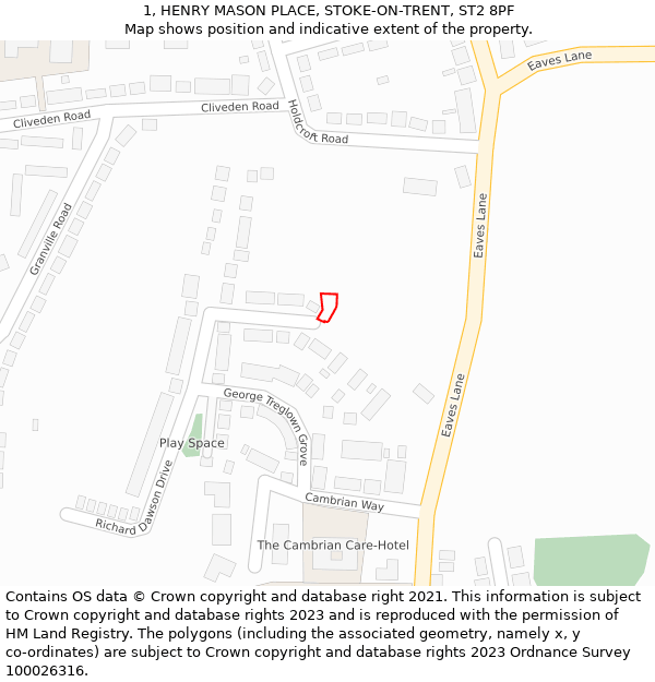 1, HENRY MASON PLACE, STOKE-ON-TRENT, ST2 8PF: Location map and indicative extent of plot